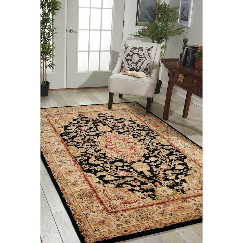 Nourison Hand-tufted Traditional Persian Wool Silk Area Rug - 2' 6" x 4' 3" - Black - Runner/Rectangle