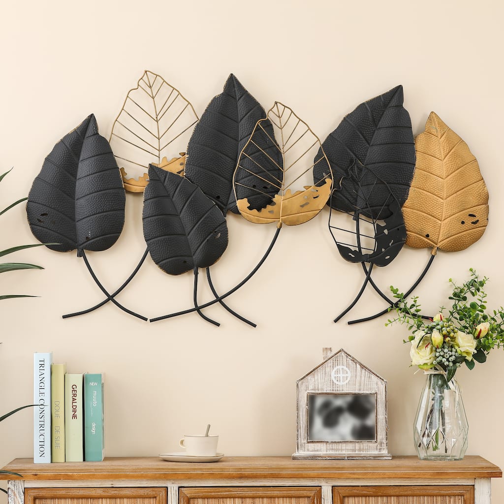 Black and Gold Metal Leaf Wall Decor