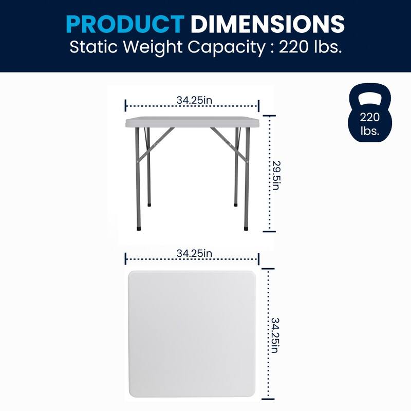 2.85-Foot Square Plastic Folding Table - Event Folding Table - 34.25"D x 34.25"W x 29.5"H