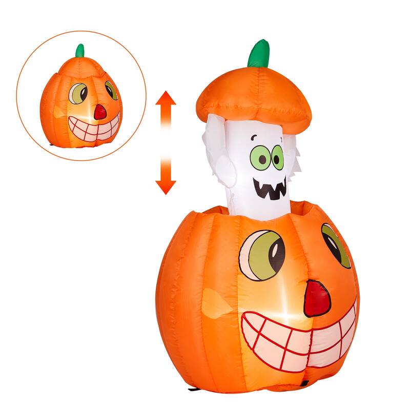 2.8FT Inflatable Pumpkin Ghost with LED Lights and Halloween Lawn Yard Decorations for Outdoor Use - 2.8 ft