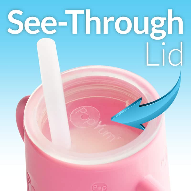 PopYum Silicone Training Cup with Straw and Lid, 2-Pack