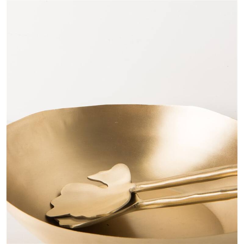 Set Of 2 Leaf Salad Servers In Giftbox - Gold