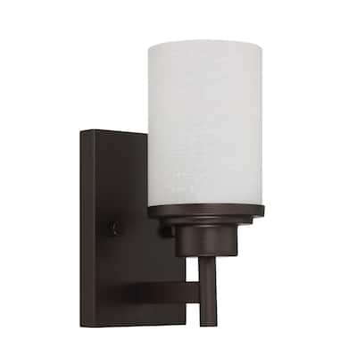 Sunset Lighting Somes One Light Wall Sconce - Linen Glass, Dimmable