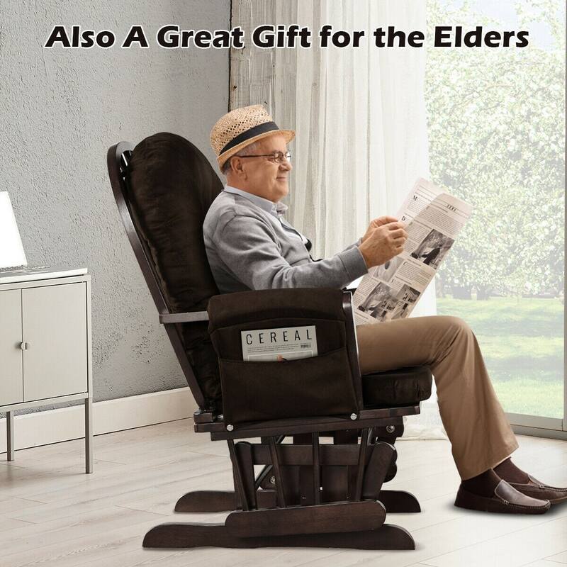 Solid Wood Gliding Chair Set with Pockets and Ottoman for Relaxing
