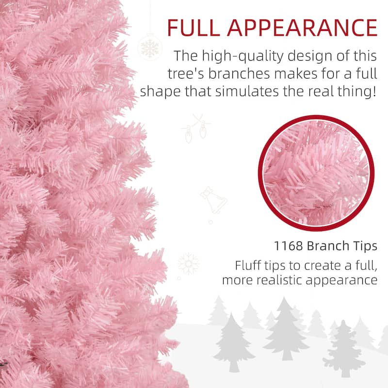 Pink Artificial Christmas Tree with 1168 Plastic Branches and Steel Stand for holiday Decoration - 33.5" Dia x 94.5" H