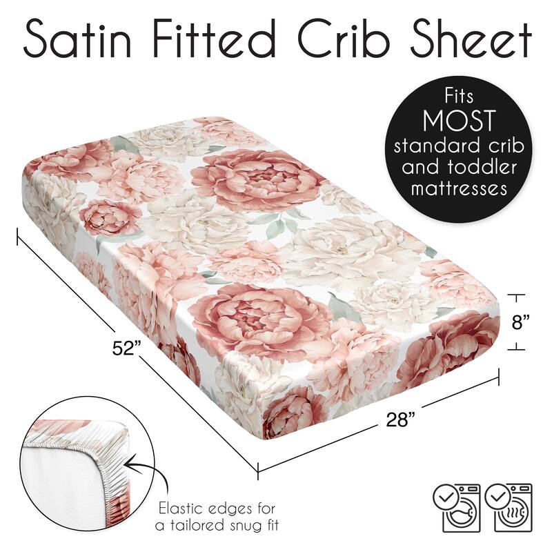 Sweet Jojo Designs Blush Pink Boho Shabby Chic Floral Girl Satin Fitted Crib Sheet Off White Ivory Bohemian Vintage Watercolor