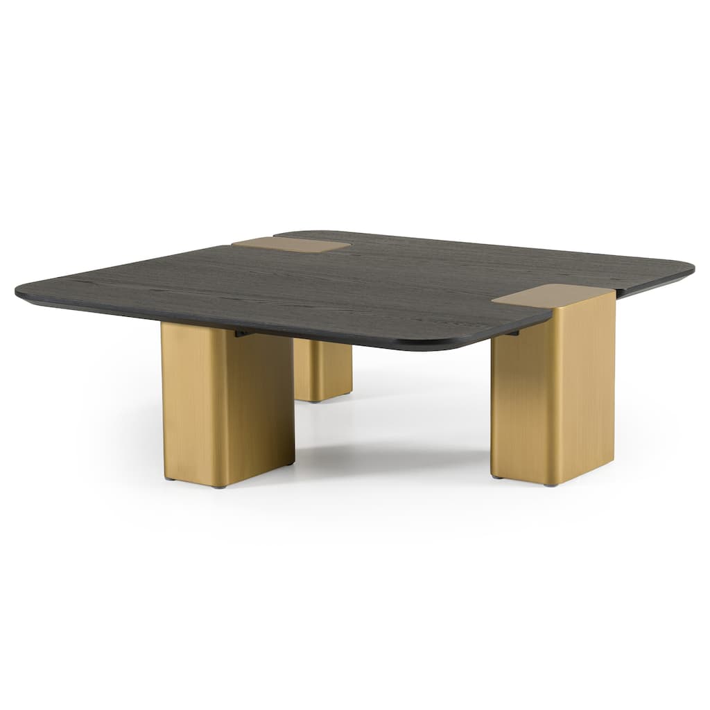 Modrest Harold Modern Black Oak+ Brushed Gold Oak Square Small Coffee Table