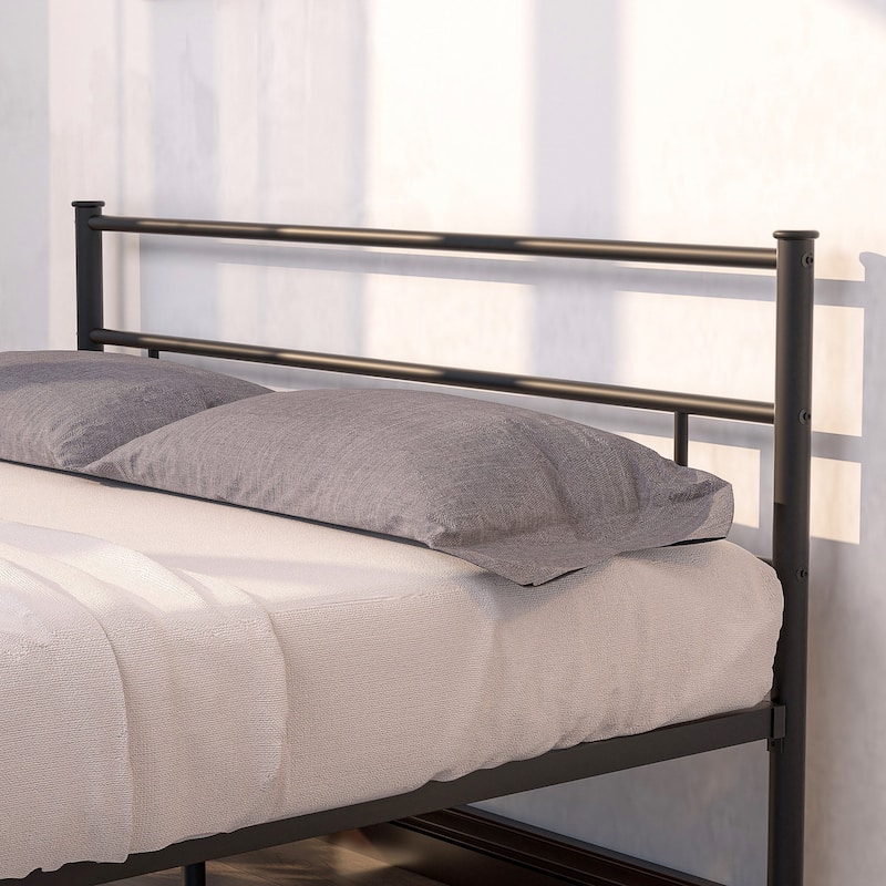 Metal Platform Bed Frame with Headboard and Footboard, Black-Twin/Full/Queen Size Bed