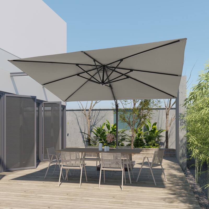 BONOSUKI Outdoor 11.5x9FT Cantilever Patio Umbrella 360 Rotation w/Base - AshGray