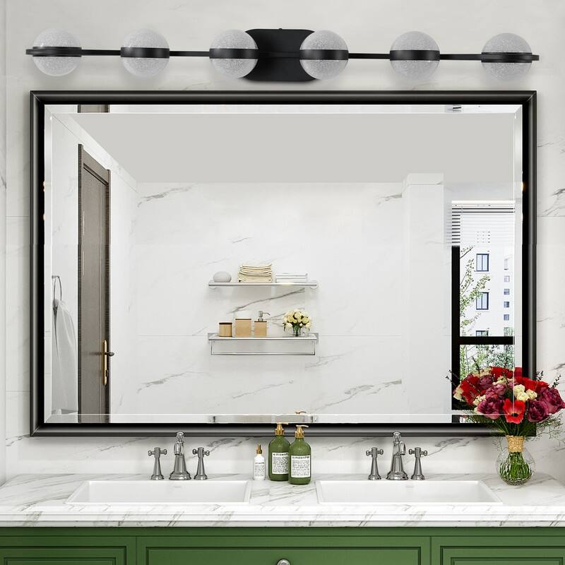 Sleek LED Bathroom Vanity Light – Modern Crystal Sand Acrylic Shade Fixture for Mirror Illumination‌ -  Black - 43"