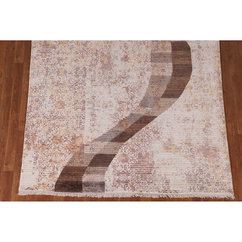 Striped Abstract Modern Area Rug Hand-Knotted Wool Carpet - 5'8" x 7'10"