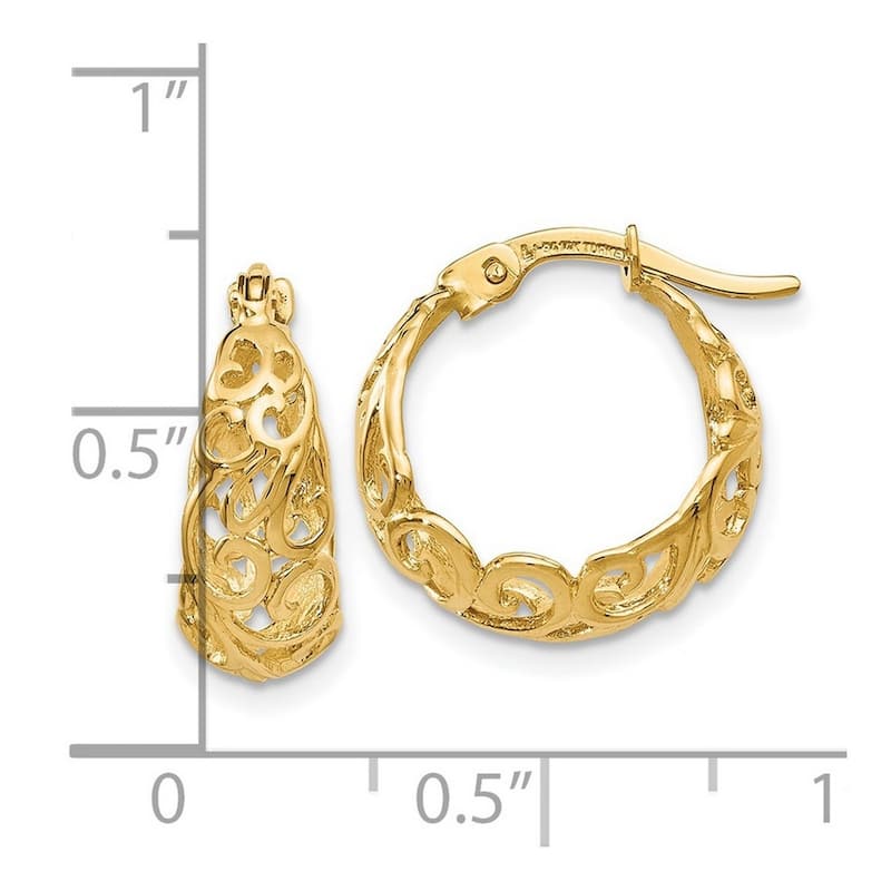 Curata 14k Yellow Gold Textured Scroll Hoop Earrings (6mm x 16mm)