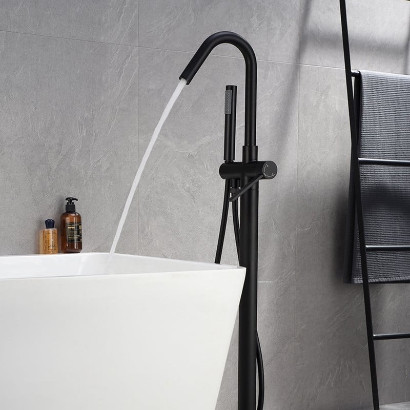 Freestanding Bathtub Floor Mount Faucet Single Handle with Hand Shower