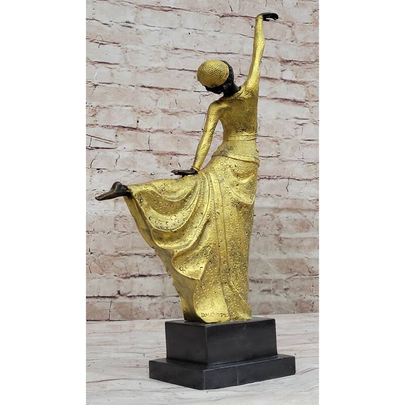 Gold Patina Egyptian Dancer By Romanian Artist Chiparus Bronze Sculpture Statue Sale