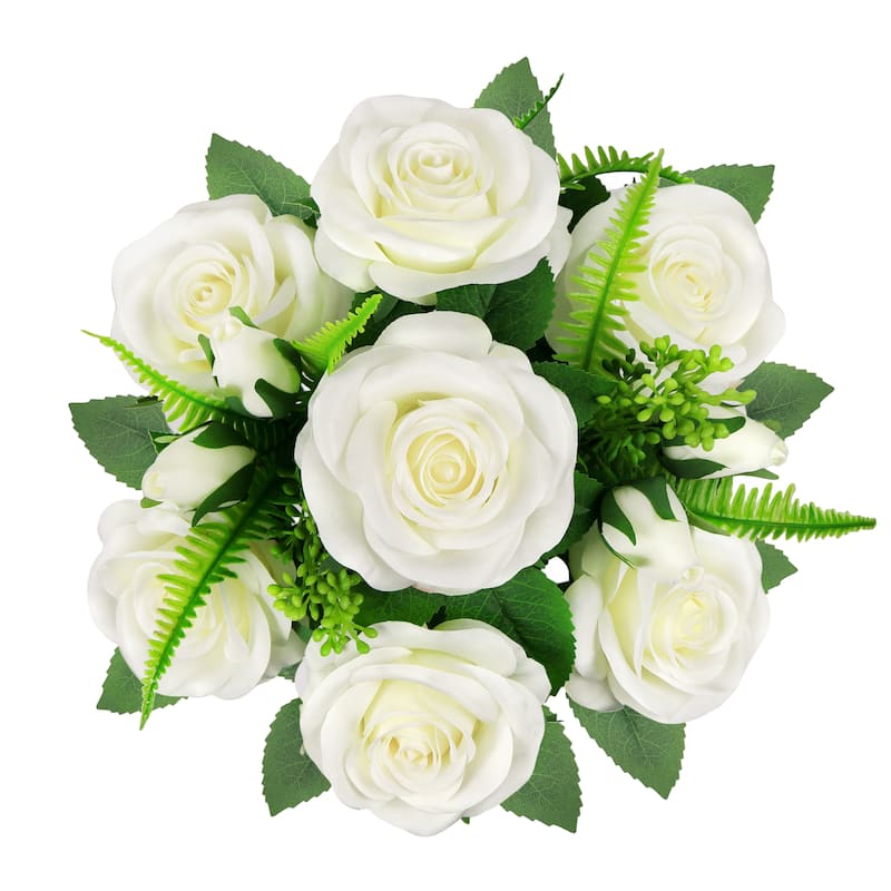 Set of 2 Cream White Artificial Rose Flower Stem Bush Bouquet 18in - 18" L x 10" W x 10" DP