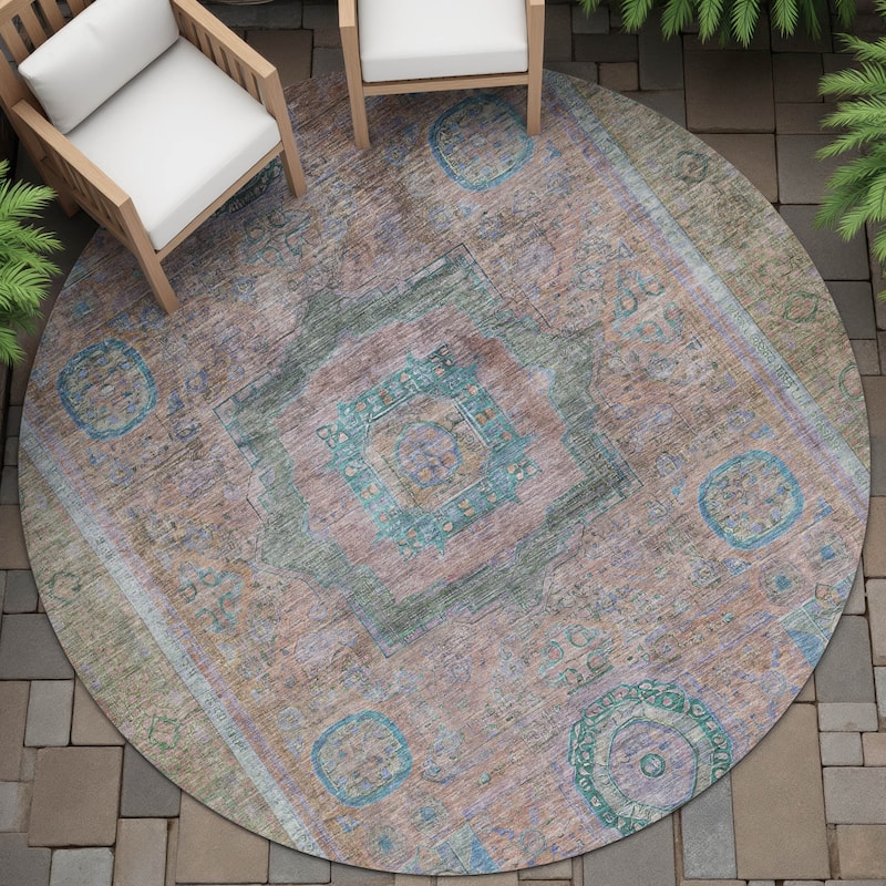 Machine Washable Indoor/Outdoor Traditional Chantille Rug - Copper - 8' x 8'