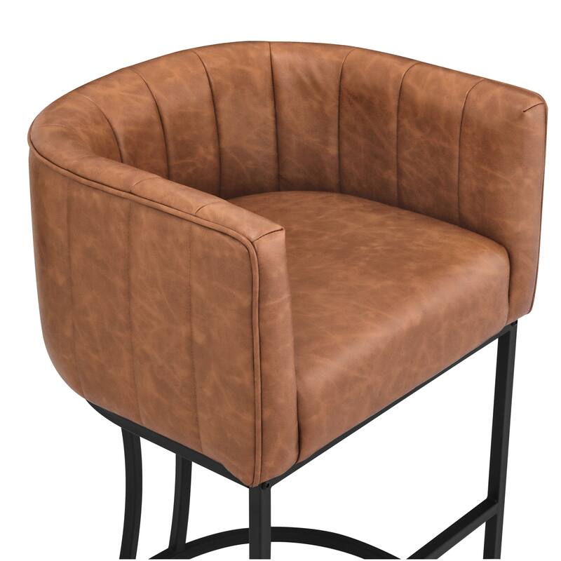 LUE BONA Modern 26.in Low Back Counter Height Barstool Barrel Set of 4 Bar Stools with Metal Frame