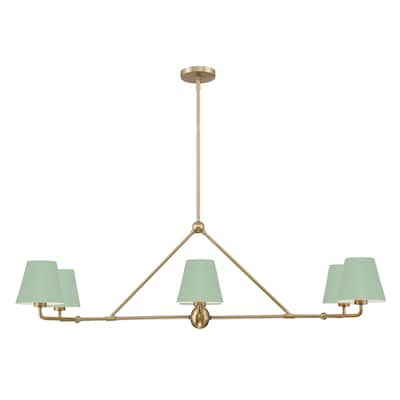 Xavier 6 Light Vibrant Gold and Green Chandelier - 46"W x 14.75"H x 18"D