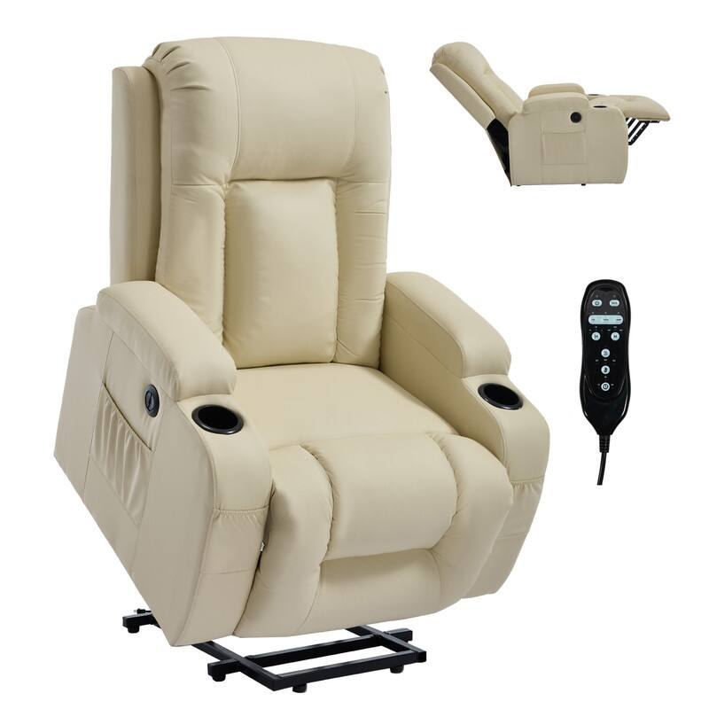 PU Infinite Position Power Lift Recliner with Massage, Heat & USB Charging - 350 LB Capacity