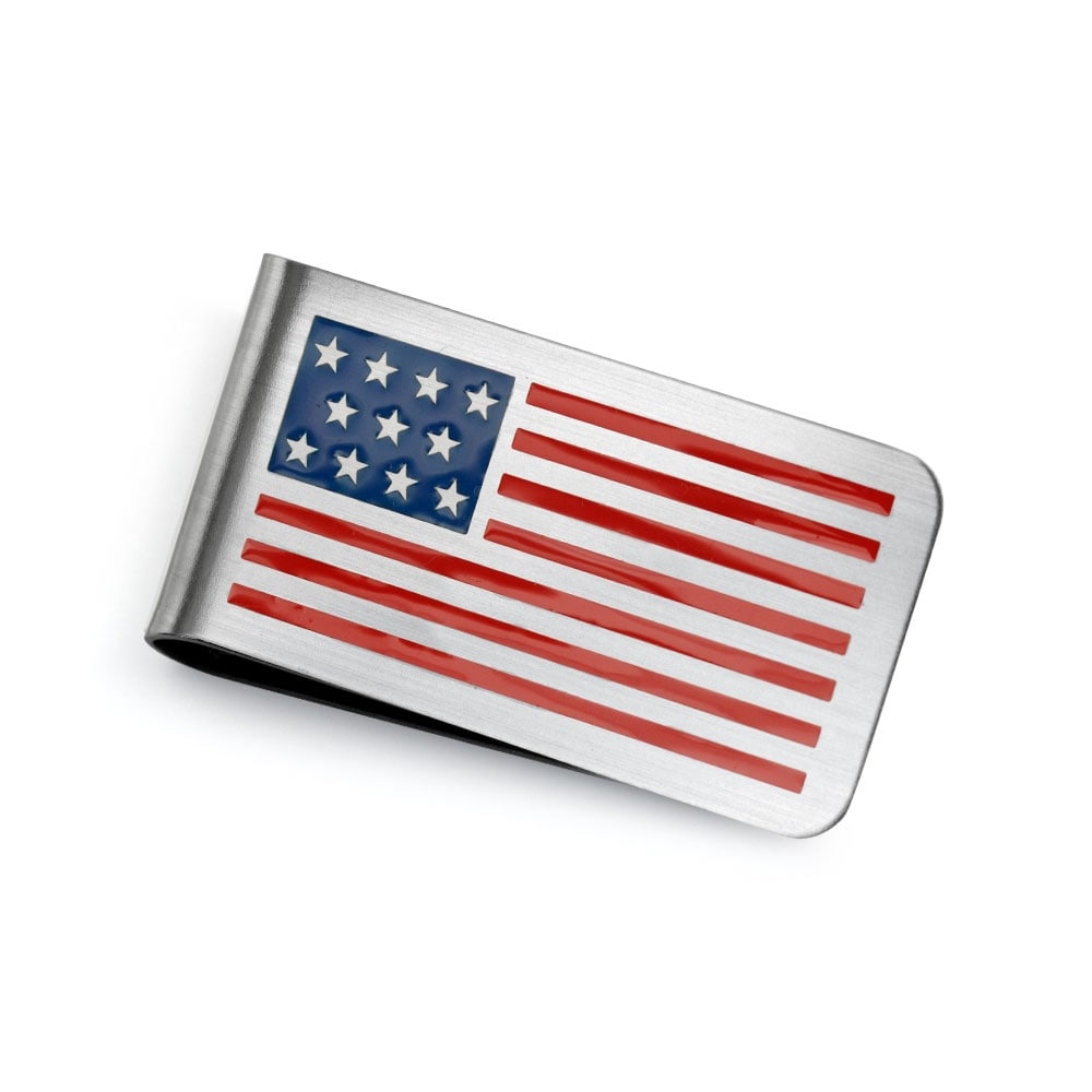 America Flag Gold-tone Cufflinks Money Clip Engraved Gift Set