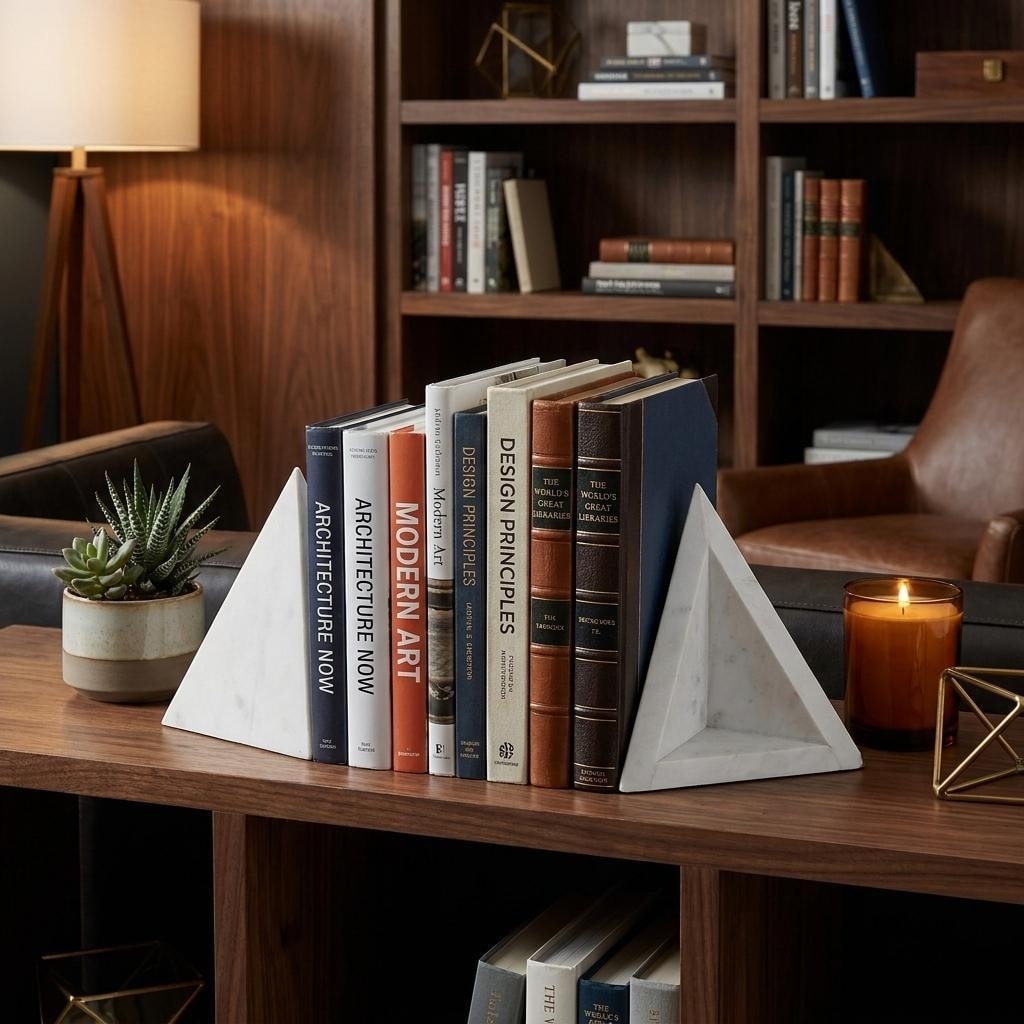 HomeRoots Set of Two White Marble Decorative Bookends - 6.00 in. x 7.00 in. x 8.00 in.