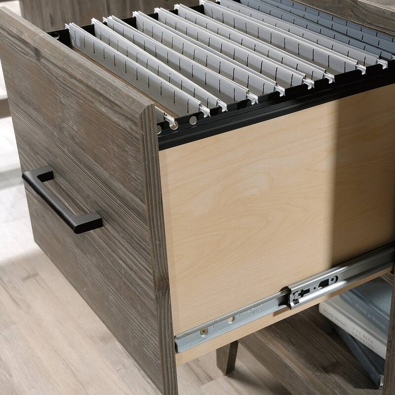 Wood L-Shaped Desk with File Drawer, Brown