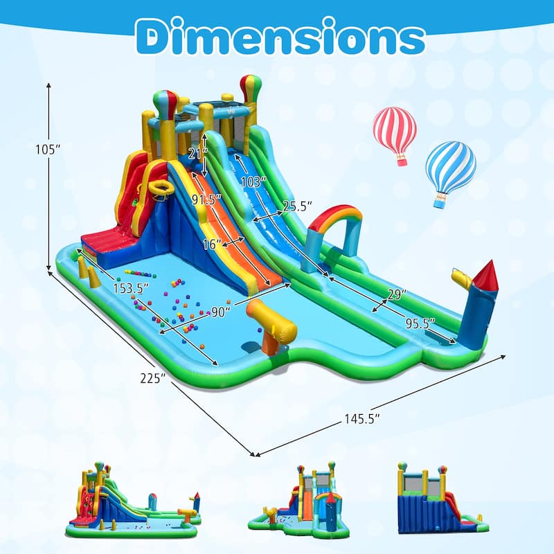 Large Inflatable Water Slide Park with Dual Slides Climbing Wall Pools and Water Cannon for Kids - 225" x 145.5" x 105"