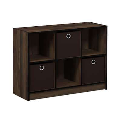 31.6 in. Tall Walnut/Dark Brown Wood 6-Shelf Bookcase