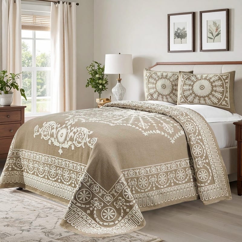 Superior Cotton Blend Oversized Classic Medallion Bedspread Set - Taupe - Twin