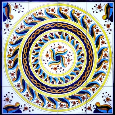 24in x 24in Mosaic Medallion Design 16pc Tile Ceramic Wall Mural