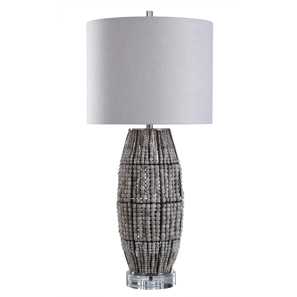 Briar Table Lamp - Natural Finish Wood Bead Body With Crystal Base - 18"L x 18"W x 40"H - 18"L x 18"W x 40"H