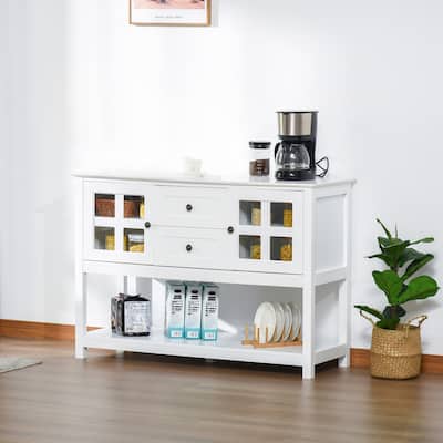 HOMCOM Kitchen Sideboard Serving Buffet Storage Cabinet Cupboard with Adjustable Shelves, Glass Doors, for Dining, Living Room