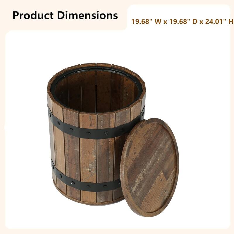 Barrel End Table with Hidden Storage, 19.68" Round Side Table with Removable Lid, Sofa Side Bedside Nightstand for Living Room