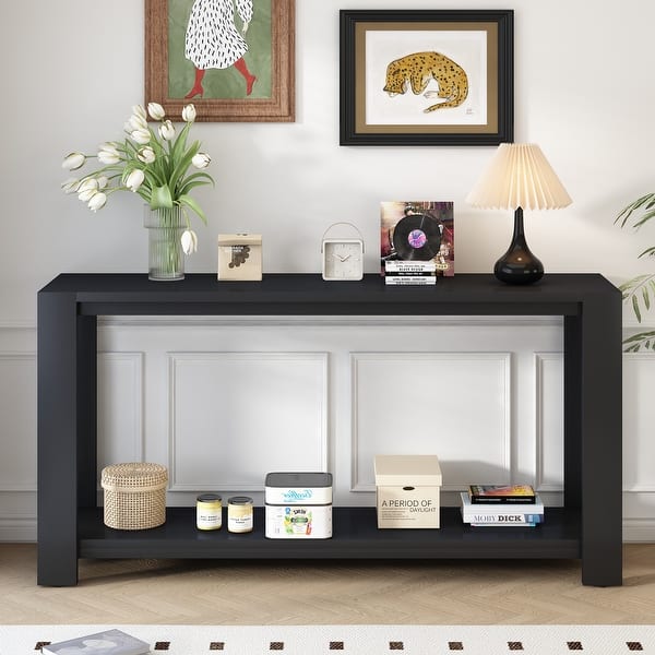 slide 2 of 20, Minimalist Console Table with Shelf & 4-Leg Construction Black