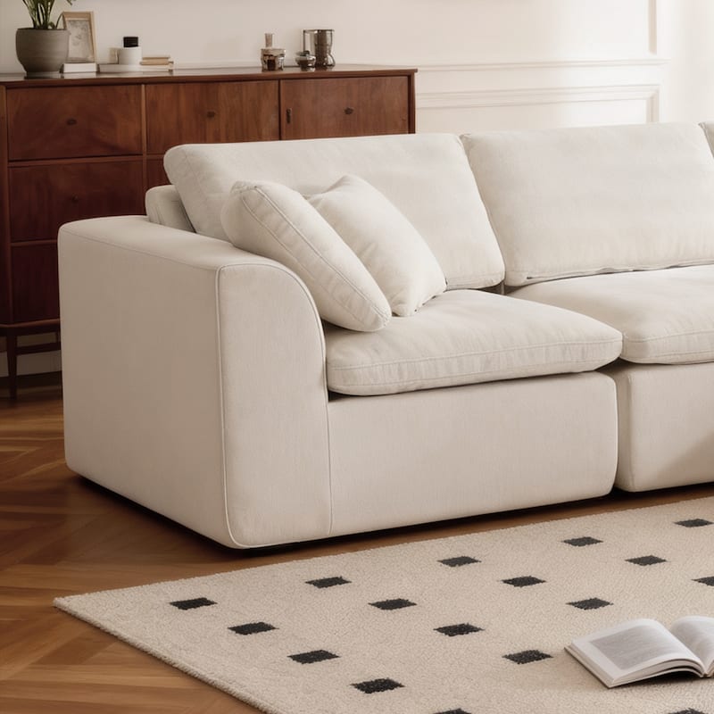 L-Shaped Chenille Sectional Sofa with Chaise Lounge, Living Room Modular Leisure Couch Chenille Sleeper Sofa