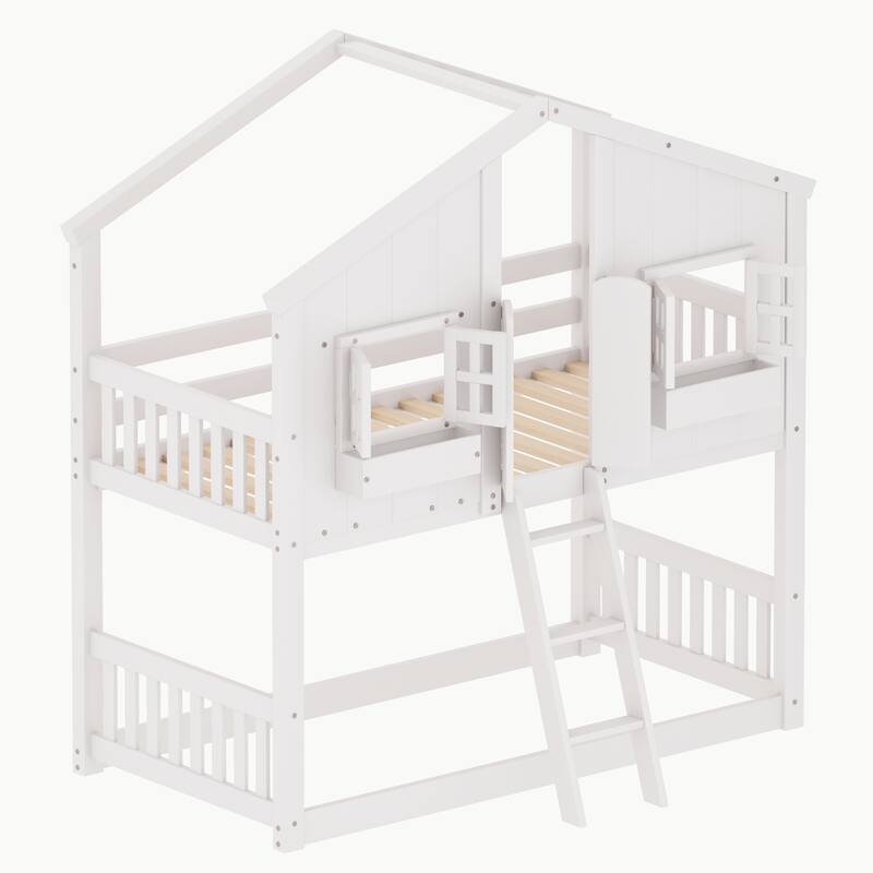 Twin over Twin House Bunk Bed with Roof