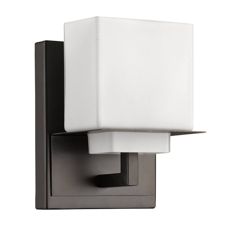 Modern Bronze Wall Sconce with White Glass Shade and Flush Mount Hardwired Light Fixture - 7" H x 5.25" W x 4.25" D