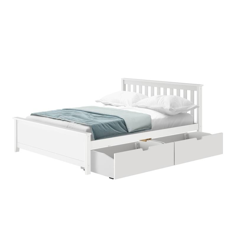Plank and Beam Queen Bed with Storage Drawers and Slat Headboard