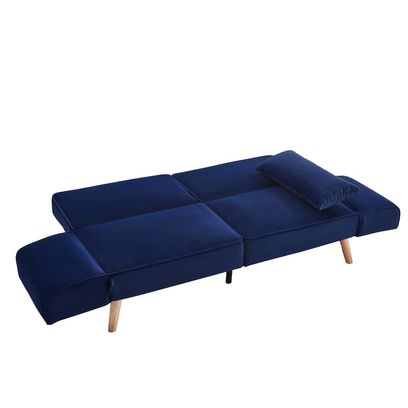 Futon Sleeper Sofa Bed Velvet Recliner Sofa Loveseat Couch with Adjustable Armrests, Splitback Recline and Pillows