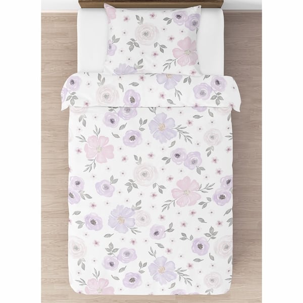 Sweet Jojo Designs – Set Di 3 Lenzuola Per Letto Singolo Con Motivo Floreale Acquerello (Rosa, Grigio E Bianco) - 5