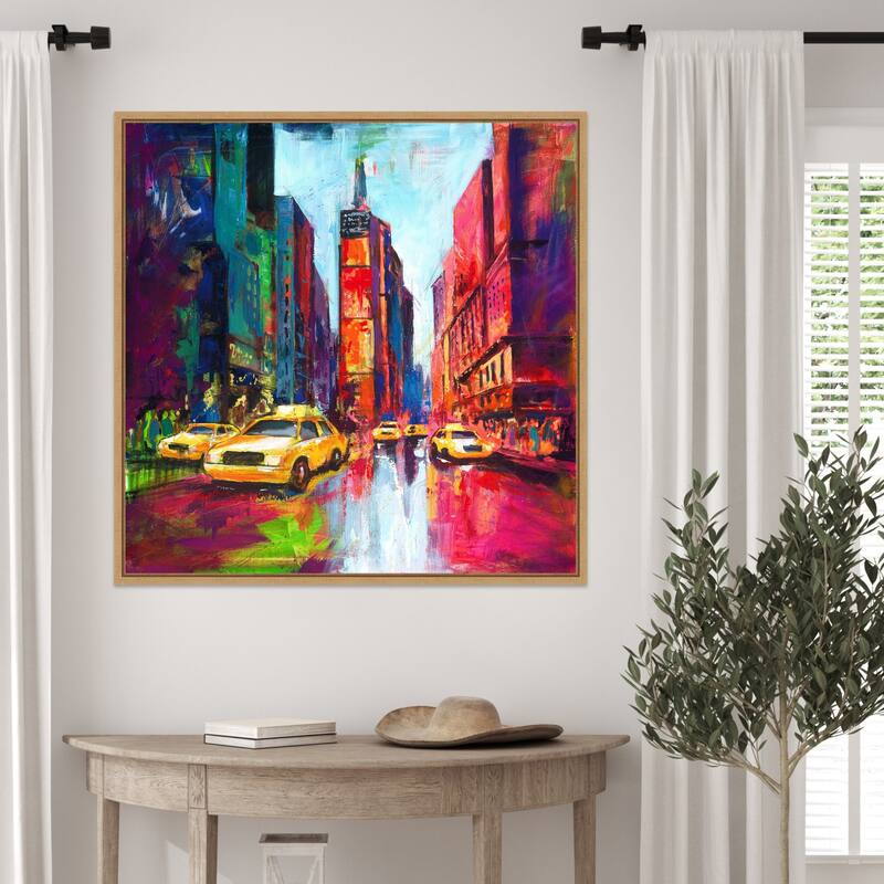 Times Square with Yellow Cabs by Renate Holzner Framed Canvas Wall Art Print