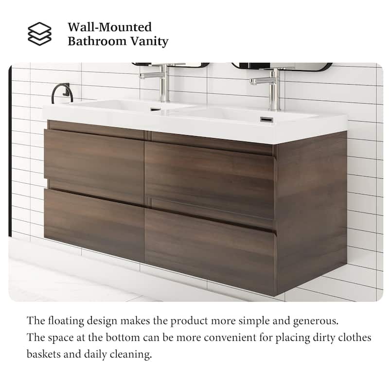 Angela 47 in.W x 19.5 in.D x 20.5 in.H Wall-Mounted Bath Vanity with White Cultured Marble Top