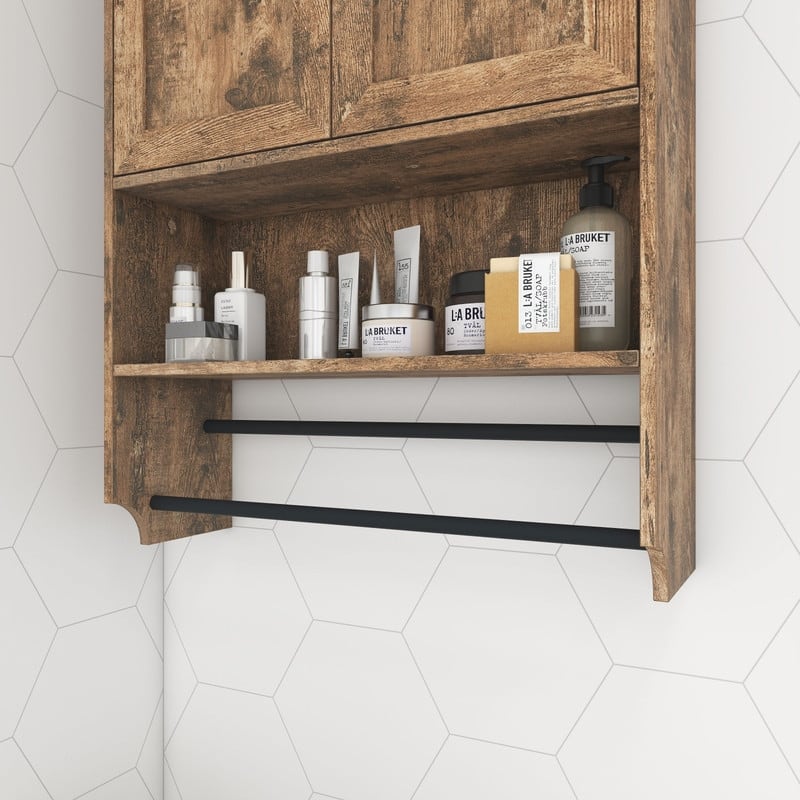 Bathroom Wall Cabinet with Doors,Adjustable Shelf,Towel Bar and Paper Holder