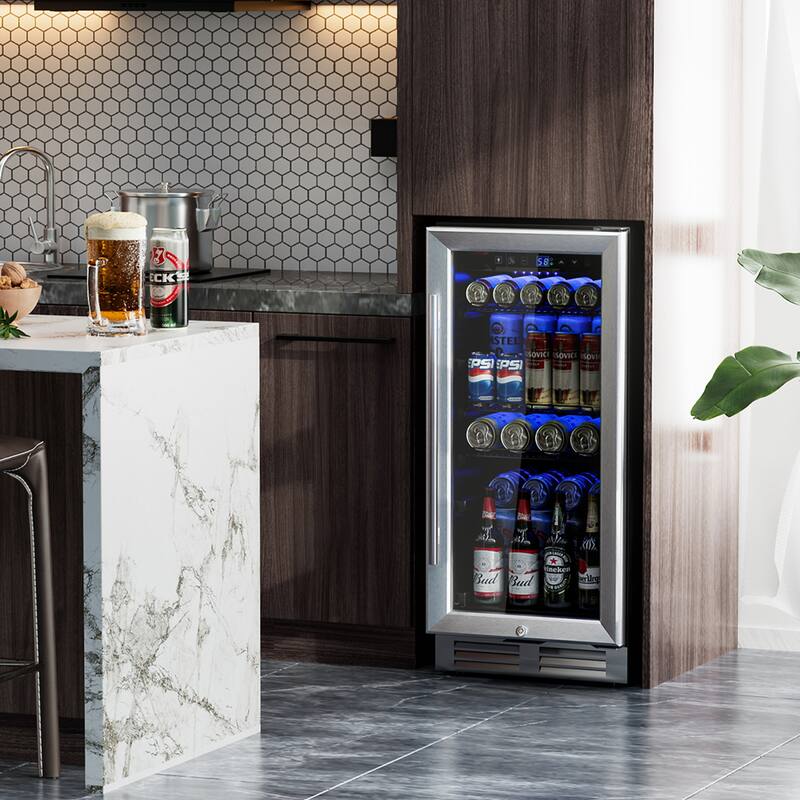 Gymax 15 Inch Beverage Cooler Refrigerator 100 Can Built-in