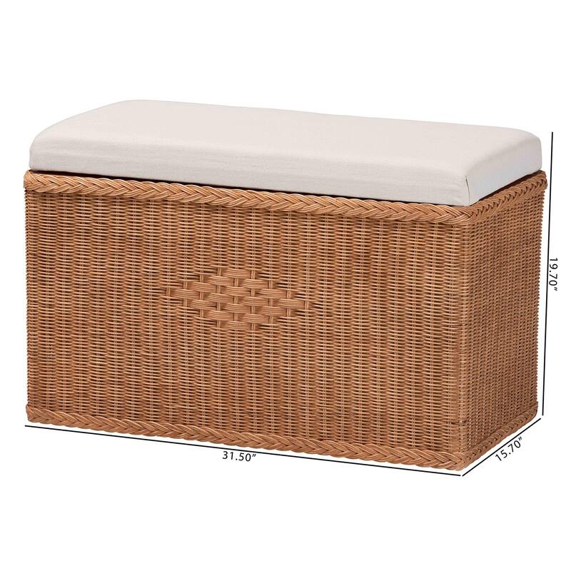 Eamon Braided Natural Rattan Storage Bench with Lift-Top - Coastal Boho Chest for Bedroom or Living Room, 31" Rectangle, Brown