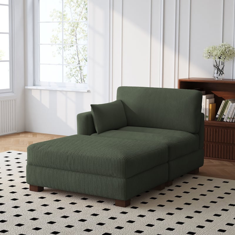 Modern 43'' Corduroy Comfy Sectional Chaise Lounge with Pillow - Left Facing - Green