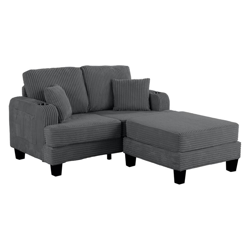 Modern Fabric 3-piece Sectional Sofa Set with Loveseat and Storage Ottoman
