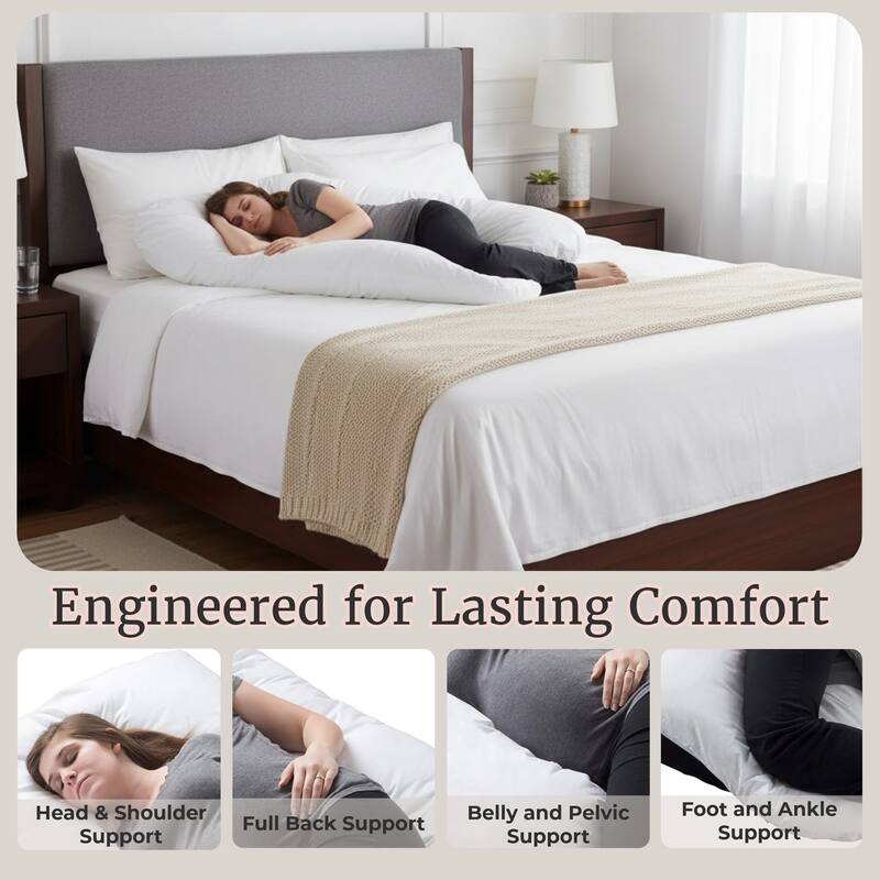 Lavish Home Pregnancy Pillow - U-Shaped Full Body Pillow for Pregnant Women with Removable Cover (White)