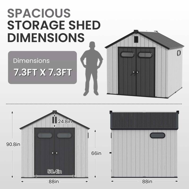 Outdoor Resin Storage Shed with Floor, Garden Shed with Lockable Door, Windows & Vents, Outside Tool Storage Shed