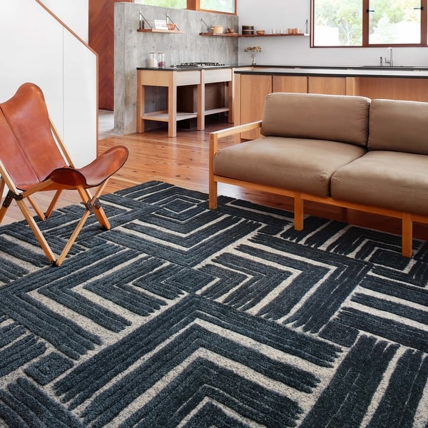 slide 2 of 6, Alexander Home Vail Mid-century Modern Geometric Square Area Rug 2'-7" x 10'-10" Runner - blue / white